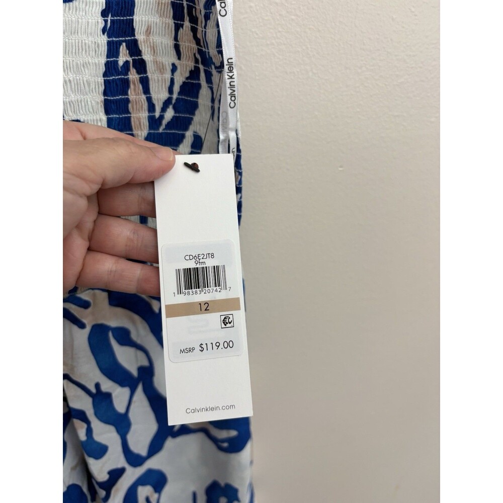 Calvin Klein Women Midi Dress Size 12 NWT Smocked W/ Pockets Floral Sleeveless - Picture 7 of 14